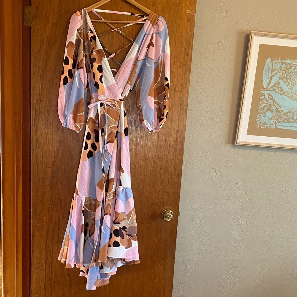 Hutch Anthropologie Bloom Wrap Midi Dress Women Small Pink Purple Multicolor - Picture 4 of 7